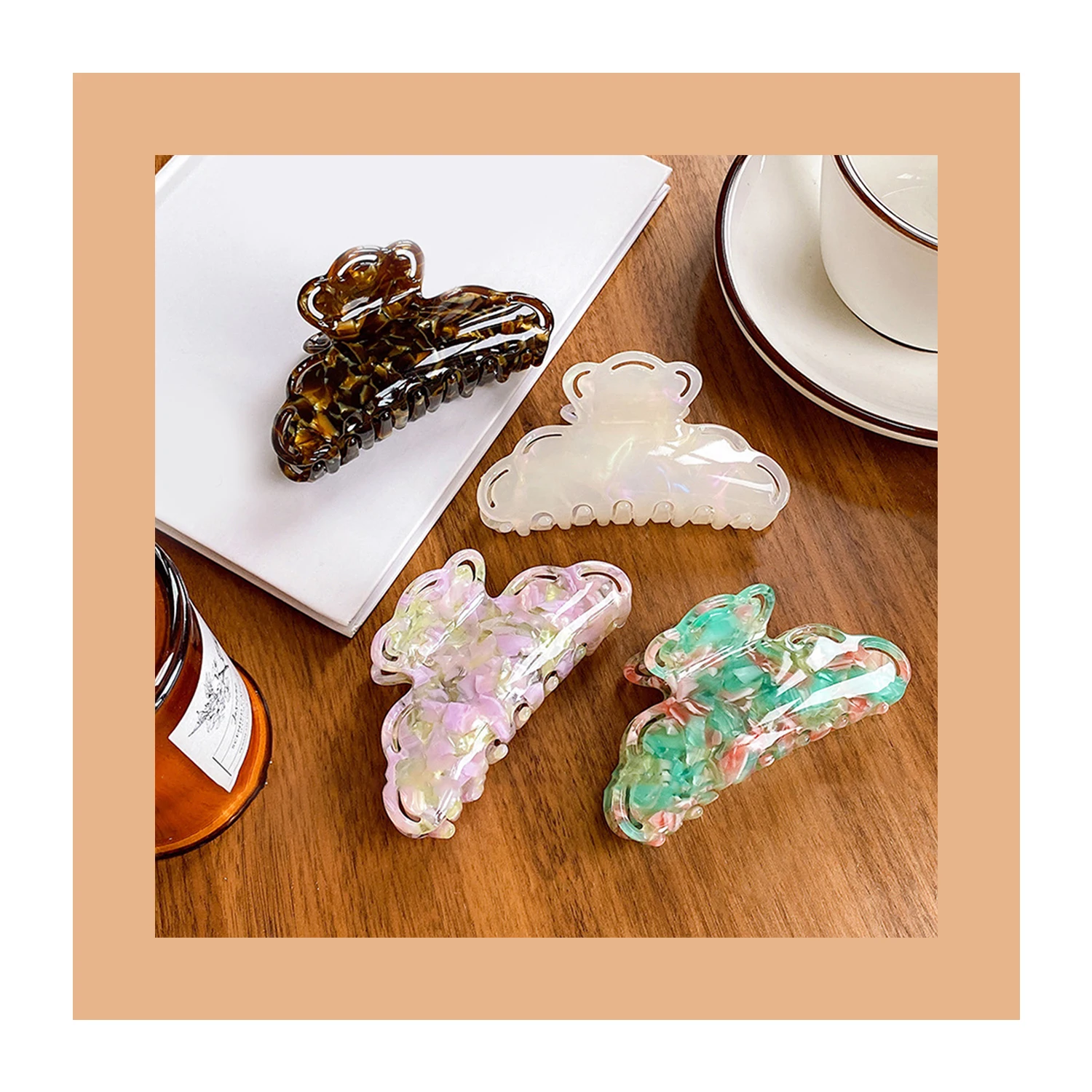 

Vintage Colorful Hair Claw Chinese Style Elegant Acetate Hollow Leopard Print Hair Clips for Women Girl Daily Hair Accessories