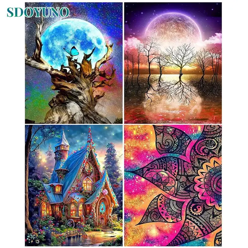 

SDOYUNO Painting By Numbers Starter Kits scenery DIY 60x75cm Oil Paint By Numbers On Canvas Frameless Handicraft Home Decor