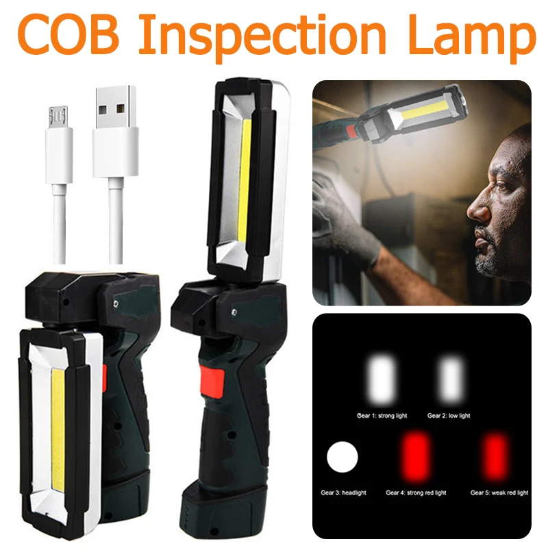 

Портативный фонарик с COB матрицей, Поворот на 360 градусов, USB-зарядка