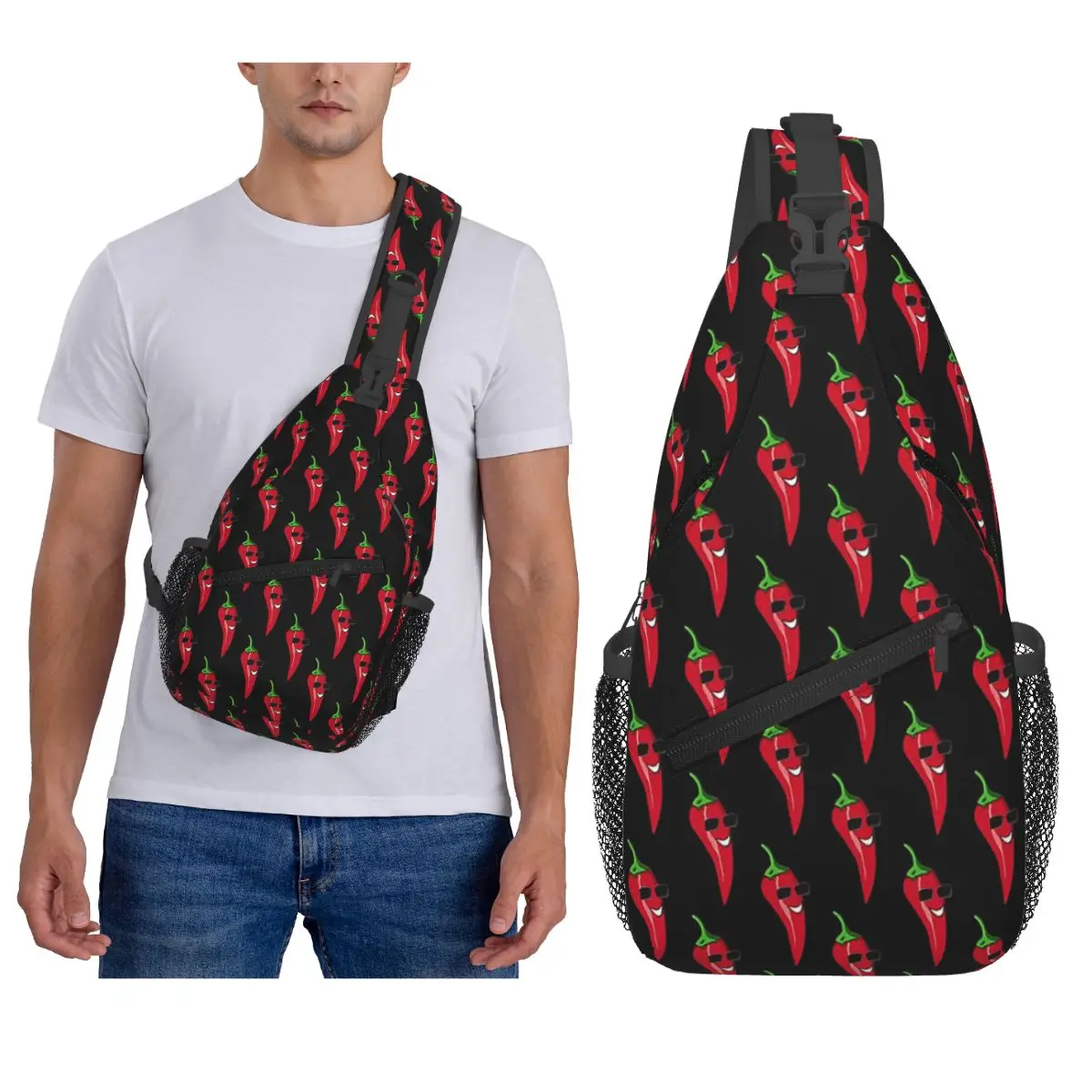 Фото Самый популярный Chilli In The World Chilli Guy Eating Contest Scoville Рейтинг нагрудная сумка Мужской рюкзак через плечо на слинге Нагрудная сумка для путешествий №1