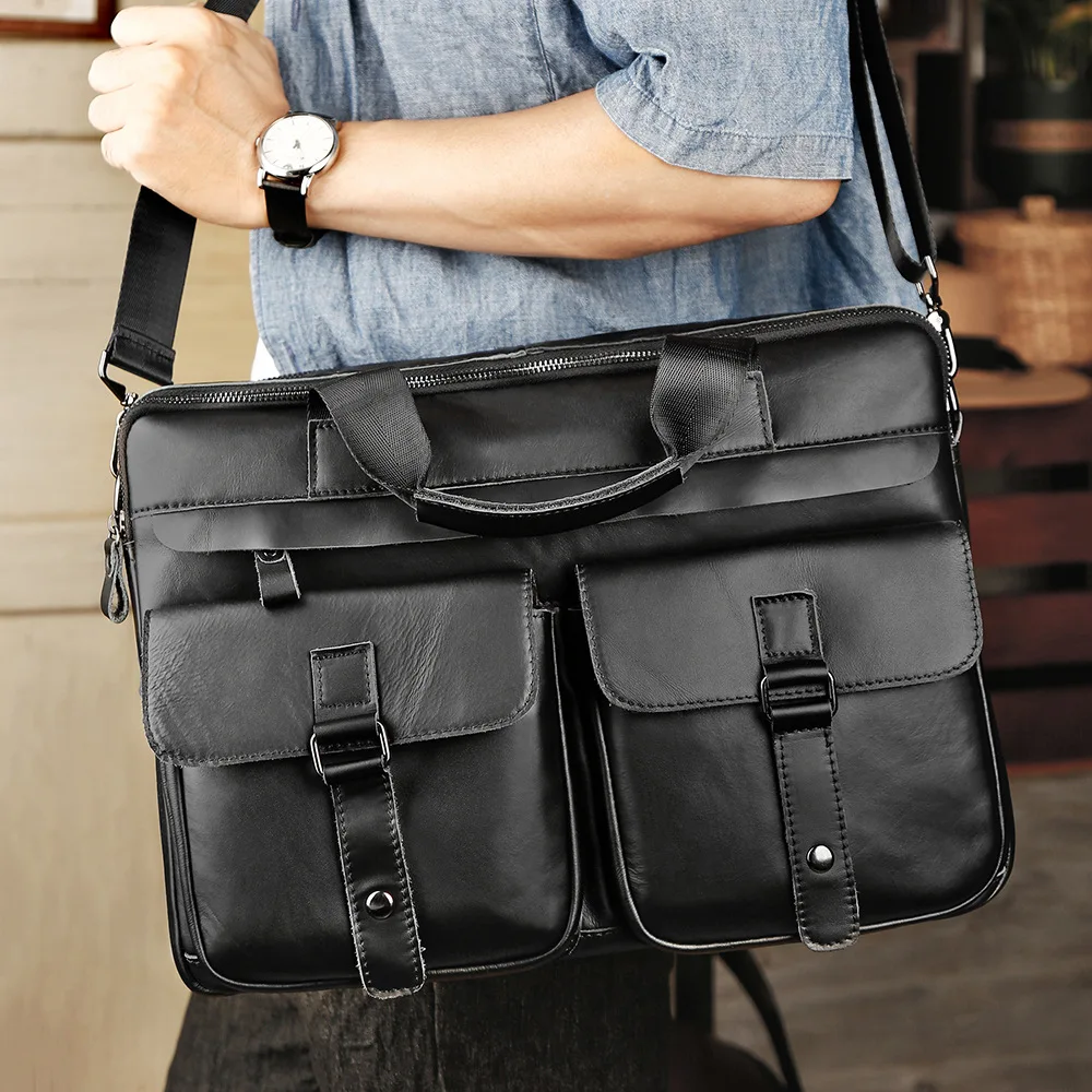 High Quality Men's Bag Leather Handbag Briefcase Retro Shoulder Computer Bag Messenger Bag Leather Business Handbag Casual