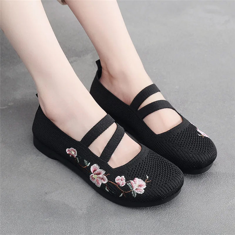 lilac summer flats mom strapped shoes women's spring embroidered flower loafers ladies mary jane flat shoes ethnic ballet flats