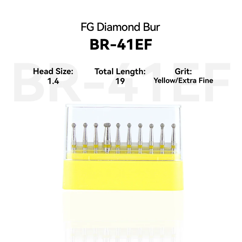 

1Set Dental Diamond Burs BR-41EF FG High Speed 19.0mm Yellow Rings Extra Fine Medium Intra-oral Shank Burs for Dentistry