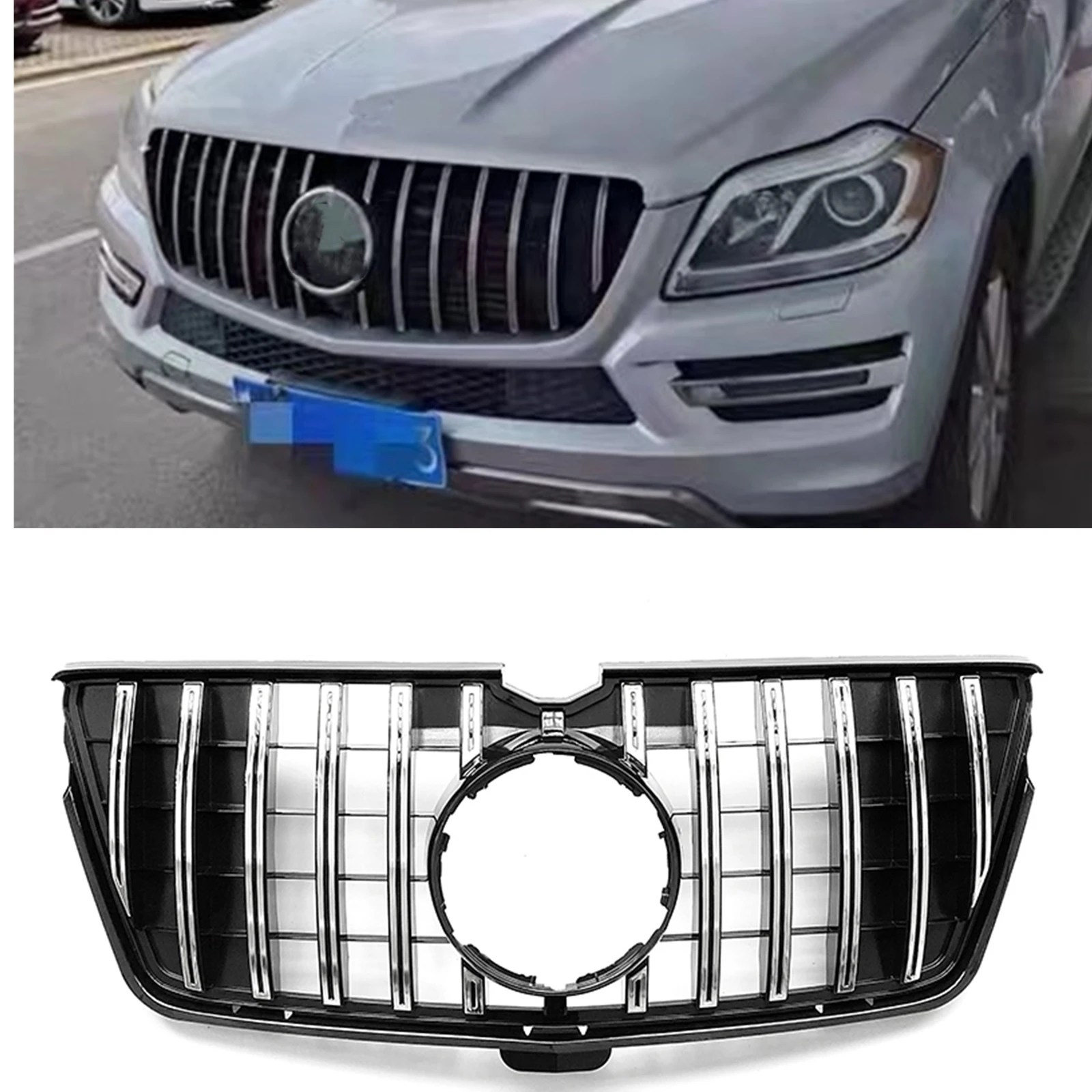 

Racing Grills Front Grille For Mercedes Benz GL Class 2006-2012 GL350 GL450 GL500 GL550 GT Sytle Silver Upper Bumper Hood Mesh