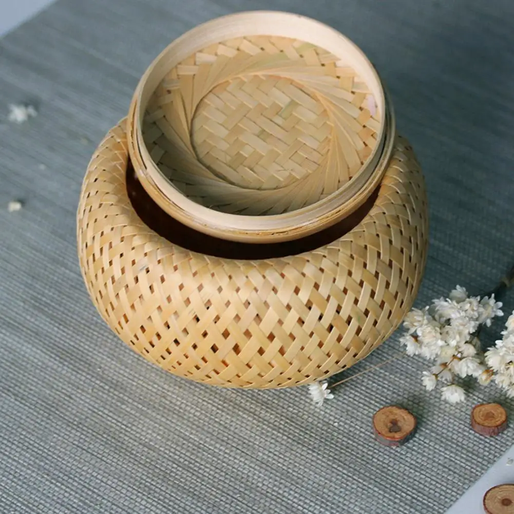 with Cover Practical Double Layer Woven Storage Basket Bamboo Egg Long Lasting for Vegetable |
