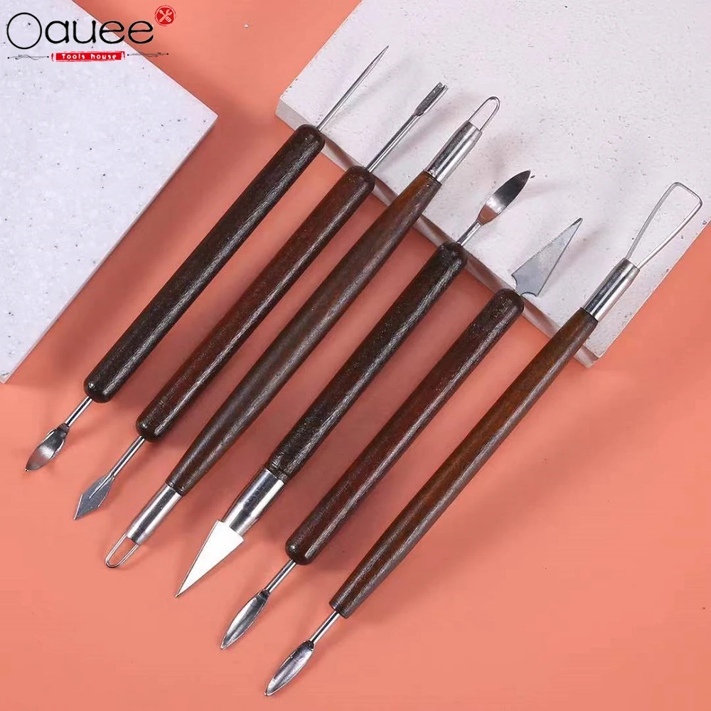 

6PCS Sculpting Tool Pottery Tools Wood Handle Pottery Set Wax Carving Sculpt Smoothing Polymer Shapers Pottery Clay Ceramic Tool