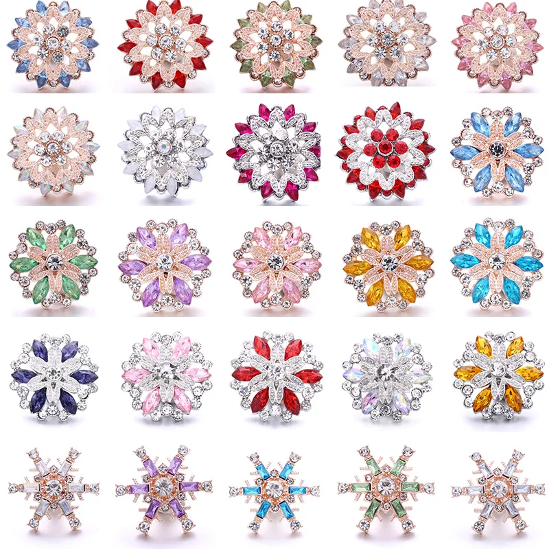 

XH5126 Flower Crystal gemstone Birthstone 20mm Metal snap button jewelry DIY bracelet