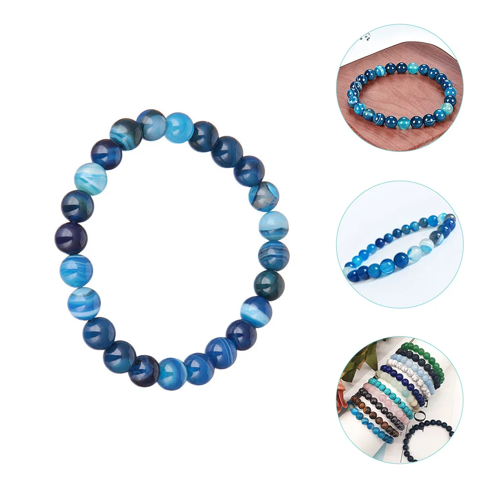

Bracelet Beadedagate Beads Wrist Flat Bracelets Blue Natural Stone Men Jewelry Luck Gooddecorativegemstone Stretch Round Braclet