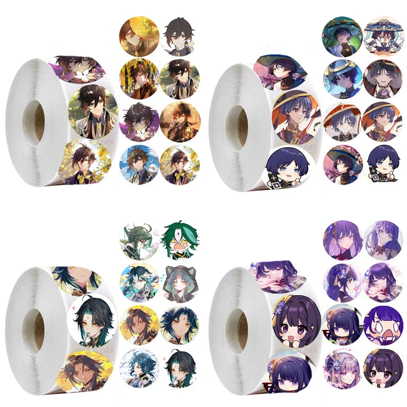 

Genshin Impact Waterproof Stickers Tape Cosplay Anime Genshin Kawaii Head Cartoon Sealing Sticker DIY 500pcs Stickers