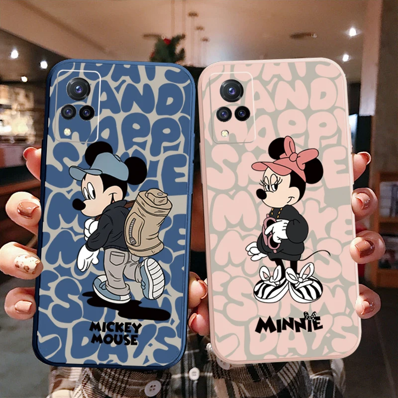 

For VIVO Y12S Y50 Y30 Y20 Y20S Y95 Y91C Y17 Y15A Y12 Y19 Y72 Y52 5G Couple Cartoon Mouse Straight Edge Silicone Protective Cover