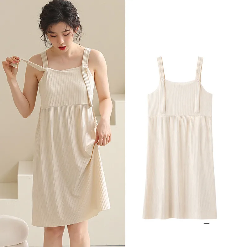 

Fdfklak Korean Cotton Night Dress Women Plus Size Suspenders Nightdress Summer Nightgowns Home Wear Ladies Nightshirt M-5XL