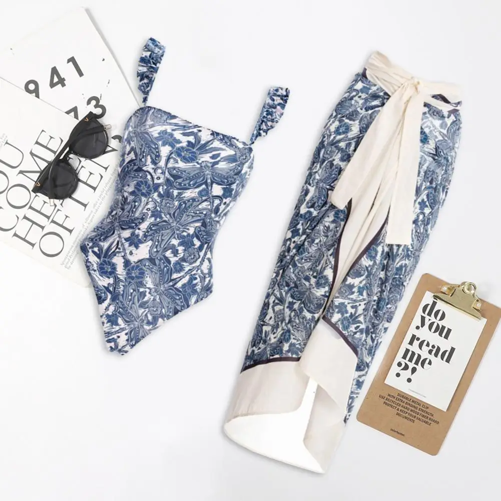 

One-Shoulder Flora Print Bikini Sets Swimsuit & Skirt Women One Piece Brazilian Holiday Swimwear 2022 Beach Bathing Suits