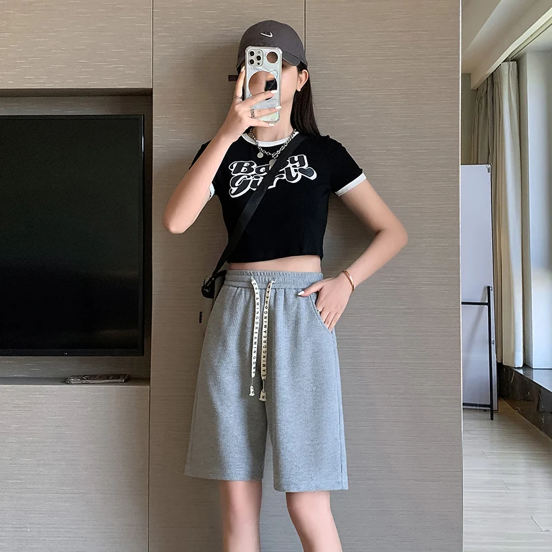 Women Shorts Traf Y2K High Waisted Loose Wide Leg Short Pants Women Clothing Booty Shorts Waffle Fabric Korean Fashion PELEDRESS