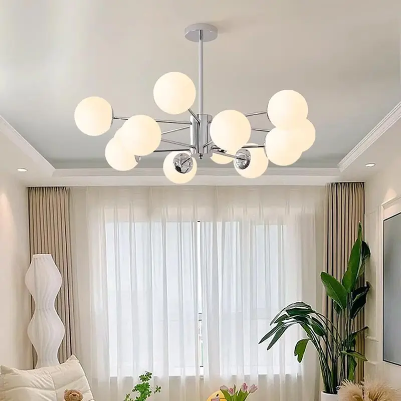 Современная хромированная светодиодная потолочная люстра стеклянный шар