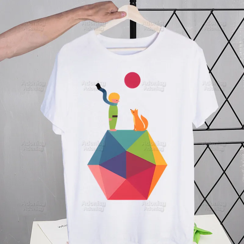 

Футболка мужская в стиле ретро, мультяшный принц, земля, космос, Маленький принц, Мытые топы, уличная одежда в стиле Харадзюку, хип-хоп