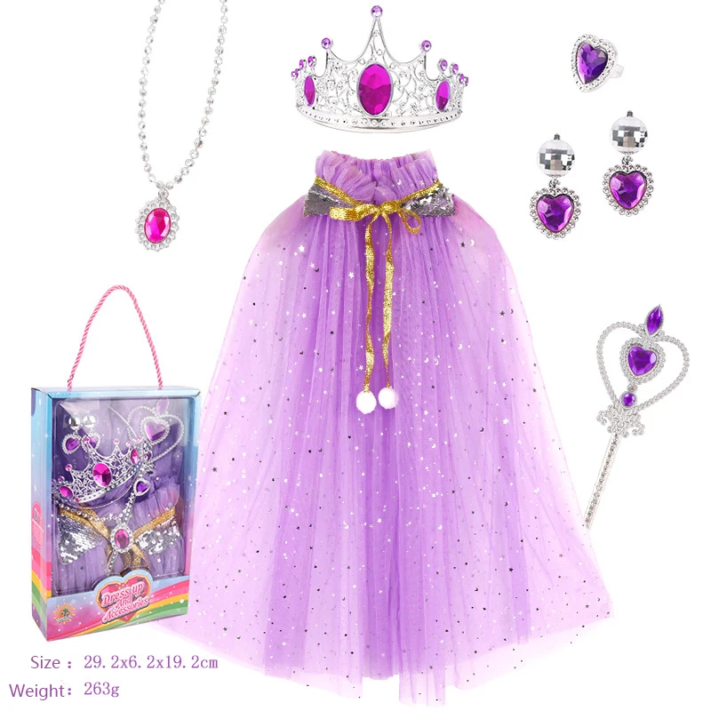 

Аксессуары для косплея принцессы Белль ДЛЯ ДЕВОЧЕК РАПУНЦЕЛЬ Эльза, детский тюлевый плащ с блестками, корона, волшебная палочка, ожерелье, к...