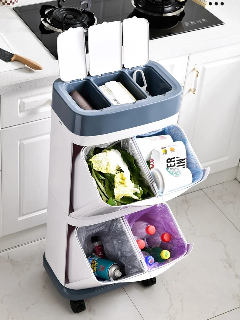 Новое большое ведро для мусора на 65 л кухни: с отделением влажной и сухой отходов