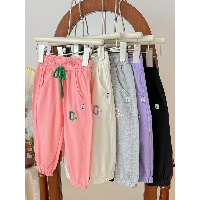 

Детские спортивные брюки на весну и осень хлопковые брюки для мальчиков брюки с вышивкой для девочек детские брюки с завязкой на лодыжке