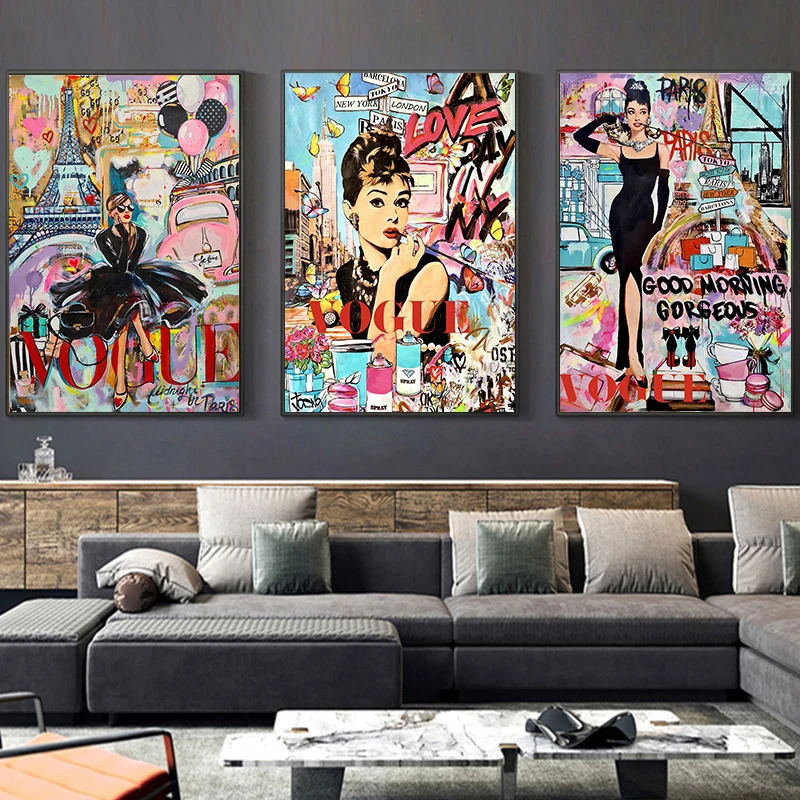 

Modern Fashion Graffiti Street Art Woman Poster Pop Art Painting Canvas Print Wall Picture Living Room Home Decoration Cuadros