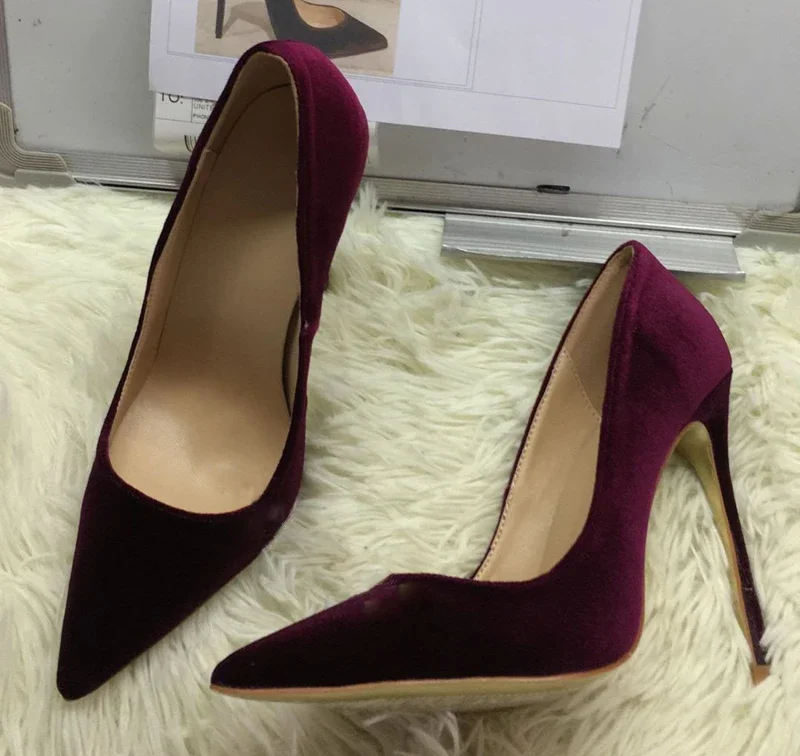 Purple Royal Blue Velvet High Heel Sexy Pointed Toe Pumps Woman Party Dress Heels Super Stiletto Wedding Shoes