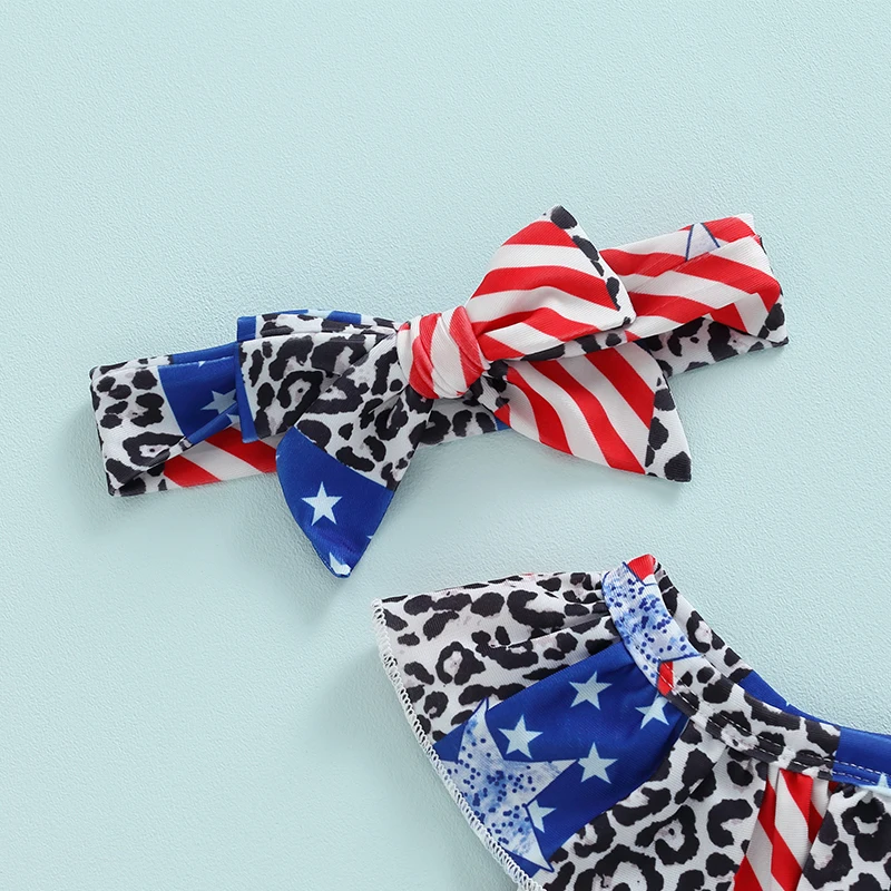 4th of July Baby Swimsuit Toddler Girls 2 Pieces Bikini Star Stripe Print Oblique Shoulder Ruffles Tops Shorts Bathing Suit
