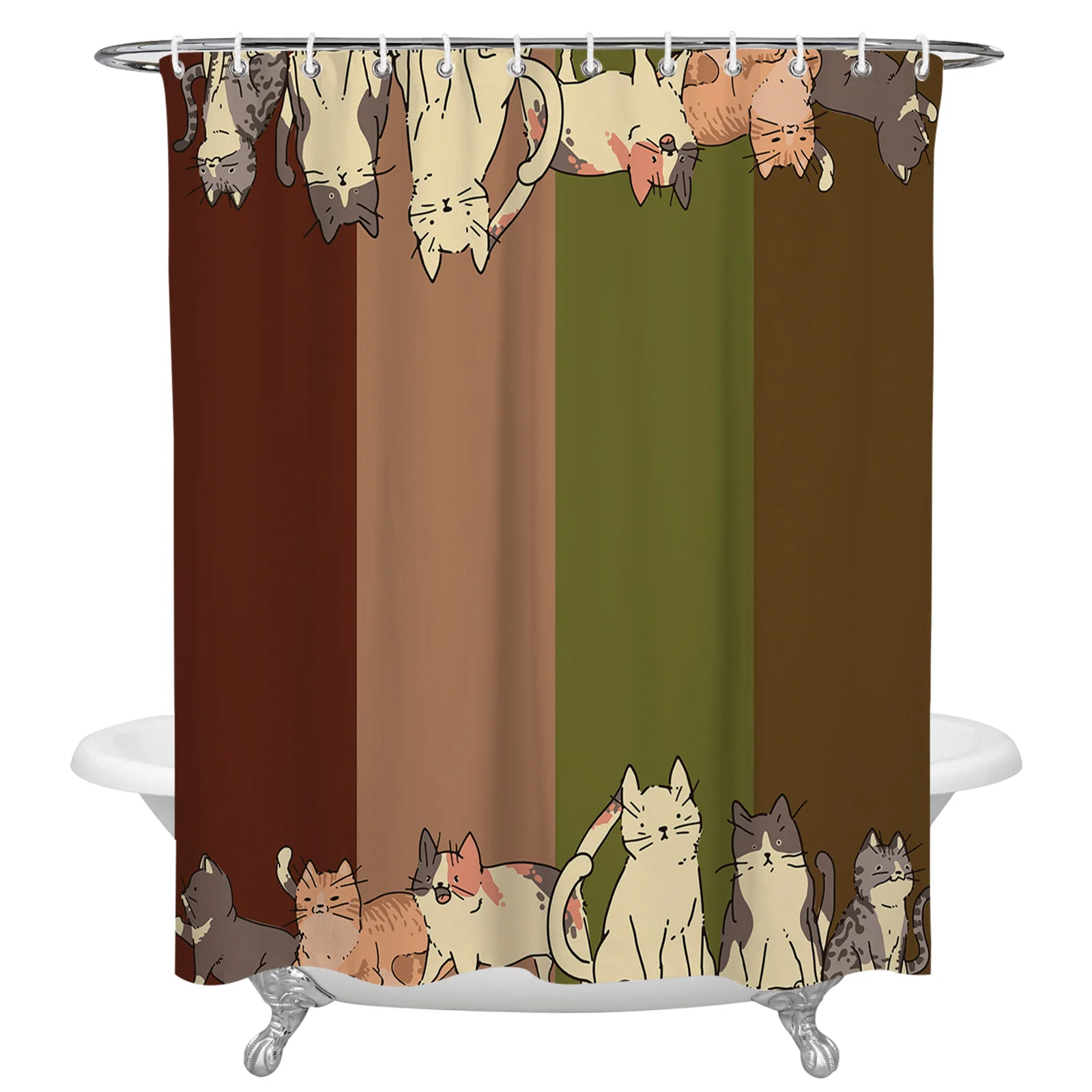 

Полосатая занавеска для душа в ванную комнату с котом, домашний декор, Полиэстеровая ткань, водонепроницаемая занавеска для душа с крючками