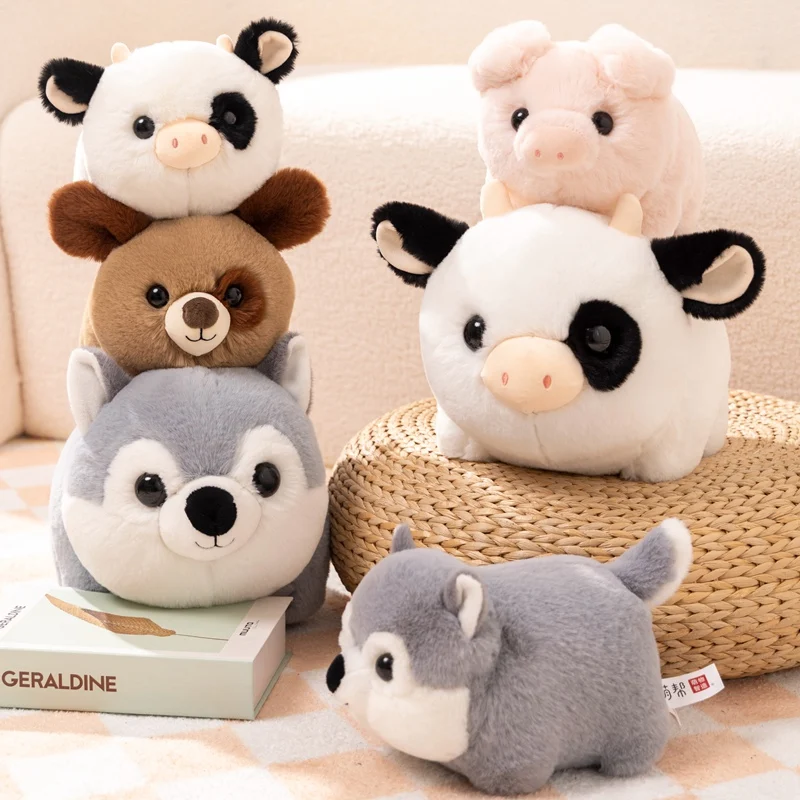 

Kawaii Round Animal Pillow Toys Stuffed Plush Bunny Panda Husky Cow Toys For Children Soft Fluffy Doll For Baby Kids Girls Gift