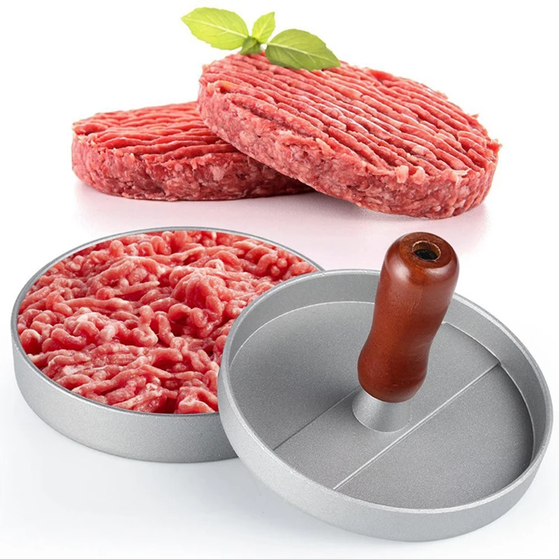 

Hamburger Meat Press Color Box Wooden Handle Hamburger Press Double Grid Patty Press Mold Optional Oil Paper