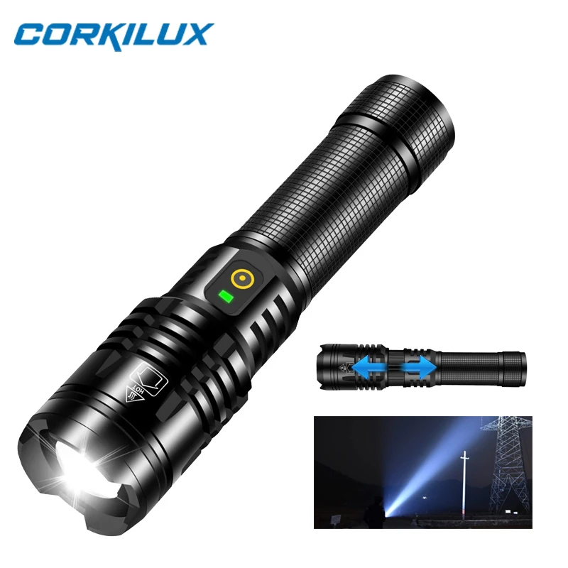 

CORKILUX Zoomable USB Rechargeable LED Flashlight Adjustable Focus High Lumens Power Bank Tactical Flashlights For Emergency