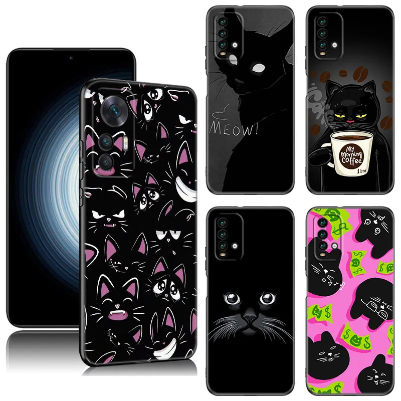 

Cute Black Cat Phone Case For Xiaomi Redmi K40 K50 Gaming Note 5 6 K20 K60 Pro 7A 8A 9A 9C 9i 9T 10A 10C A1 A2 Silicone Cover