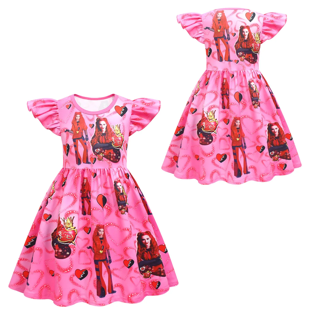 Новинка красное платье для девочек с мультяшным принтом платье-трапеция 4