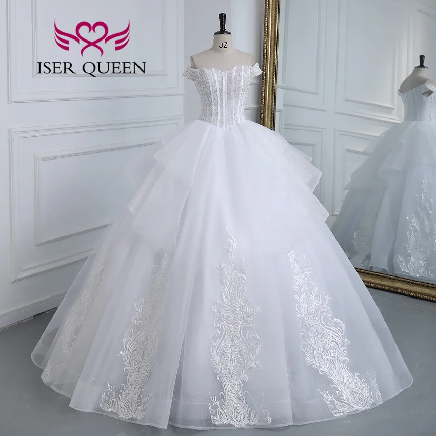 

Luxury Pearls And Crystal Beading Wedding Dress 2023 Fashion Off Shoulder Embroidery Appliques Quality Wedding Dresses WX0322