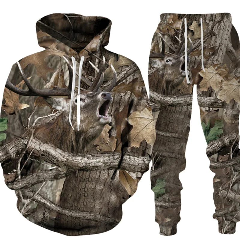

Повседневный Камуфляжный свитшот с капюшоном для охоты и животных дикий кабан 3D/мужской спортивный костюм комплект из 2 предметов спортивн...
