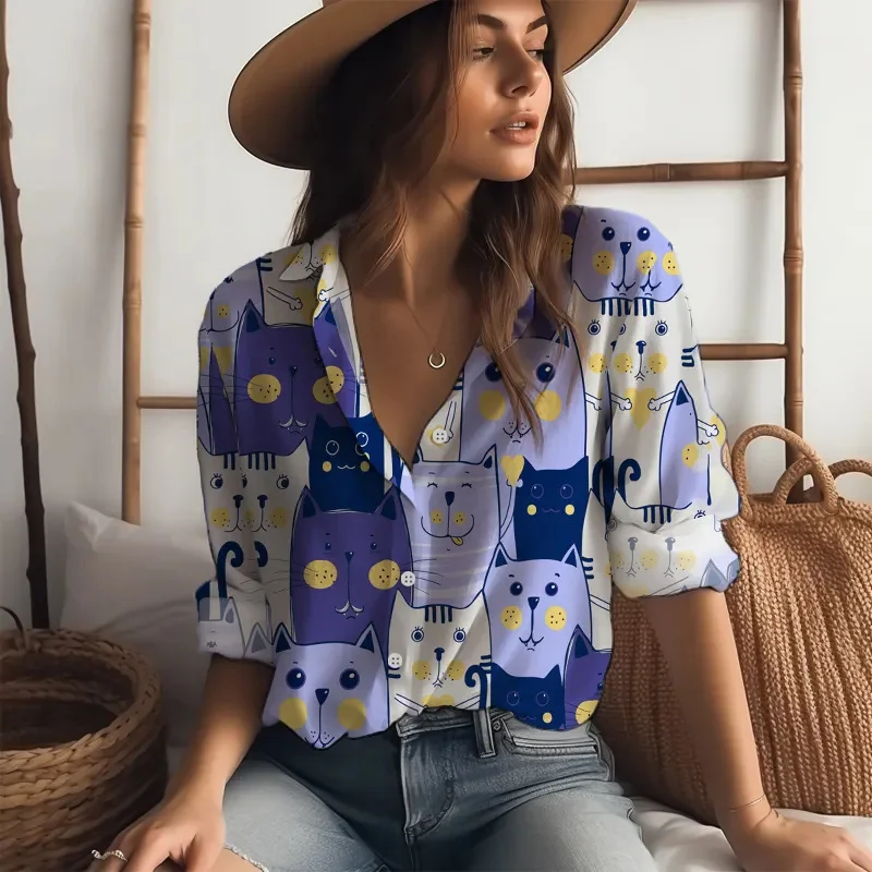 Новинка 2024 женские рубашки 3D цифровая печать четырехсторонняя эластичная ткань