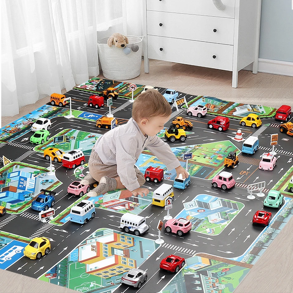 Baby Play Mat Road Map for Kids Cartoon Plastic Thin Traffic Rug Little Boys Girls Toys Playmat Babies Playing Educational Mat