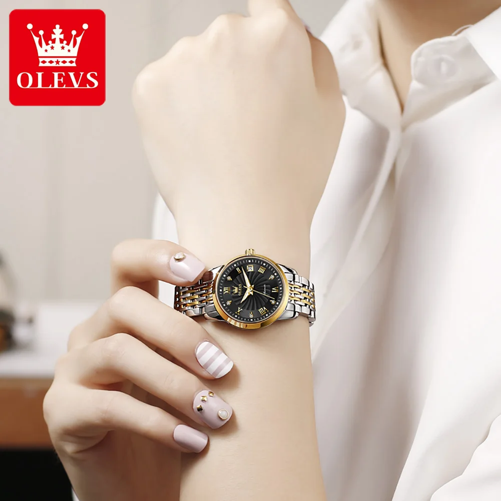 OLEVS 6630 Waterproof Stainless Steel Strap Watch for Women Business Dual Calendar Automatic Mechanical Women Wristwatches enlarge