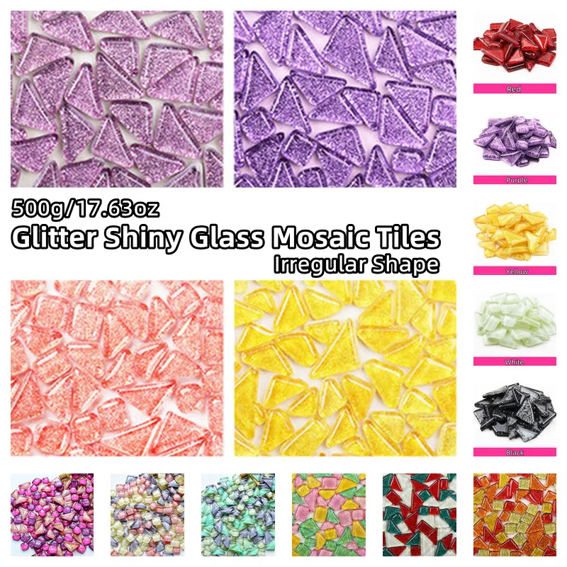 

500g/17.63oz Glitter Shiny Glass Mosaic Tiles Polygon DIY Craft Materials Pure & Mix Color Mosaic Making Tile Irregular Shape