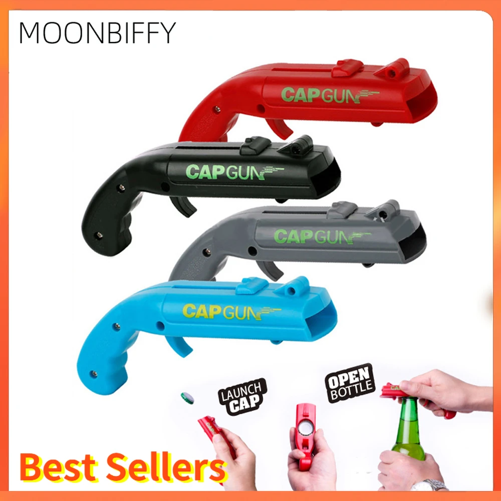 

Portable Cap Gun Creative Flying Cap Launcher Bottle Beer Opener Bar Tool Drink Opening Gun Shaped Bottle Lids Shooter Red Gray