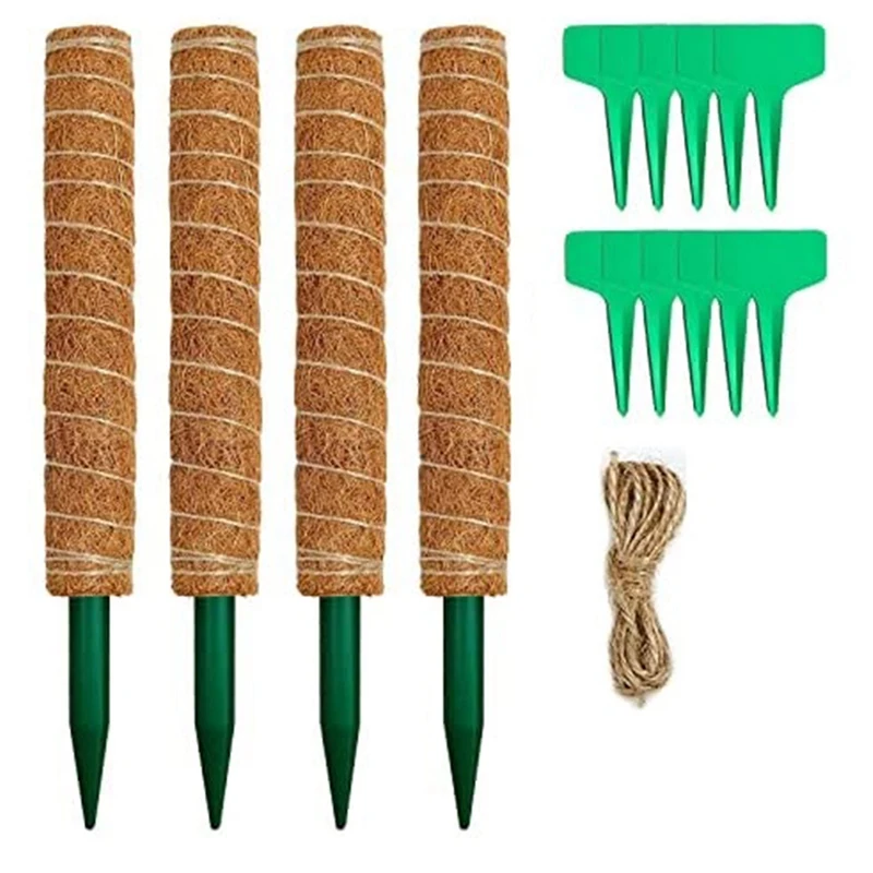 Moss Poles For Climbing Plants- Coir Moss Pole For Plants Monstera With 2M Jute Strings 10 Pcs Plant Labels