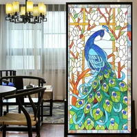 privacy windows film decorative peacock stained glass window stickers no glue static cling frosted window cling