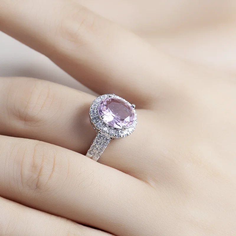 

Milangirl Luxury Silver Plated Color Full Inlaid White Pink Crystal Rhinestone Zircon Female Ring for Women Wedding Jewelry