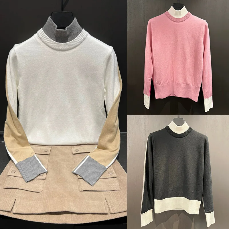

G4 Golf Clothing Women's Color Matching High Collar Windproof Knit Double-sided Contrast Color Fashion All-match Sweater