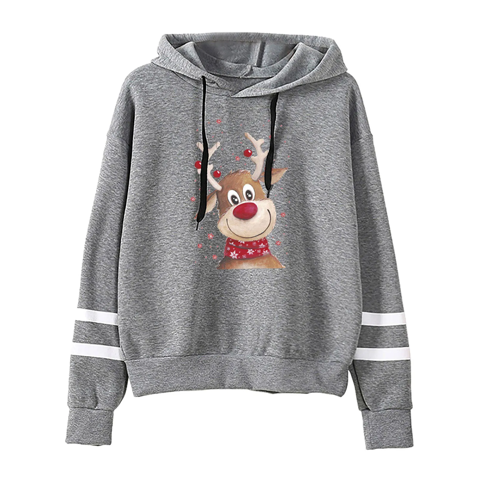 

Ladies Crewneck Long Sleeve Christmas Print Drawstring Hoodie Sweatshirt Pullover Big Sweatshirts Women Coral Hoodies Women