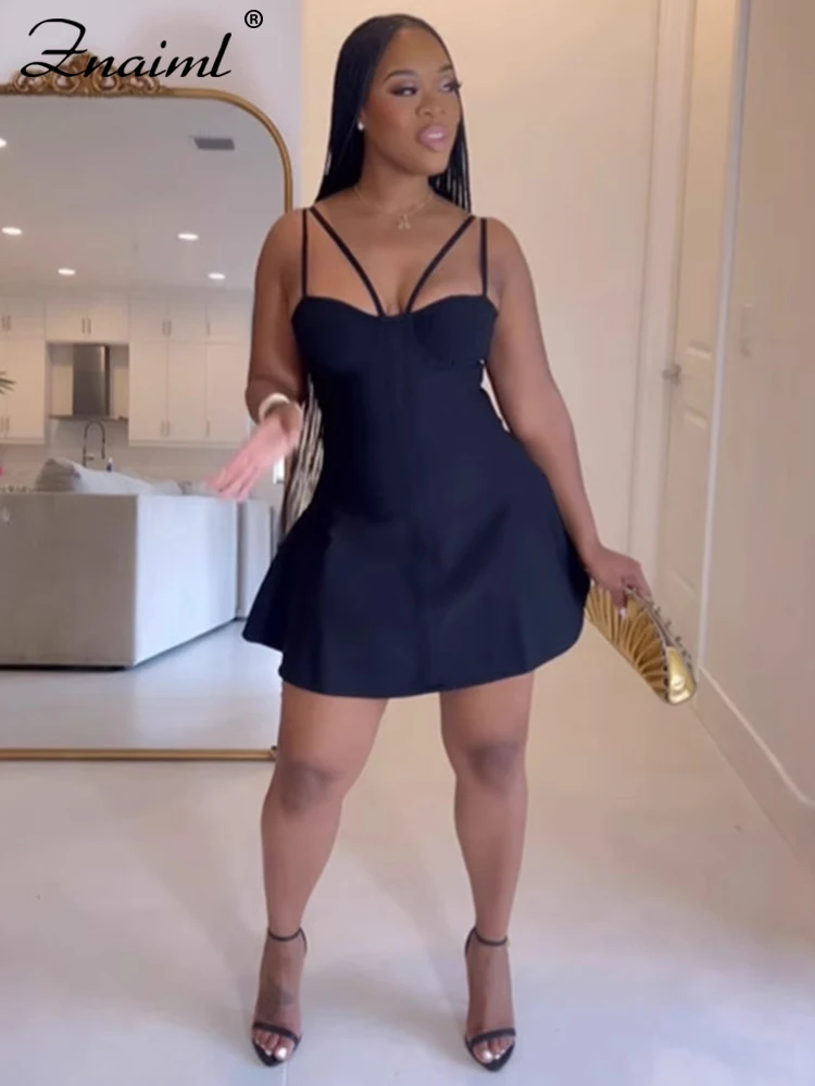 Znaiml сексуальное белое короткое платье на тонких бретельках с открытой спиной для