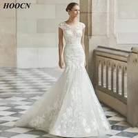 herburnl o neck sexy romantic up to date wedding dress 2022 fashion chiffon applique cap sleeves bridal gowns custo