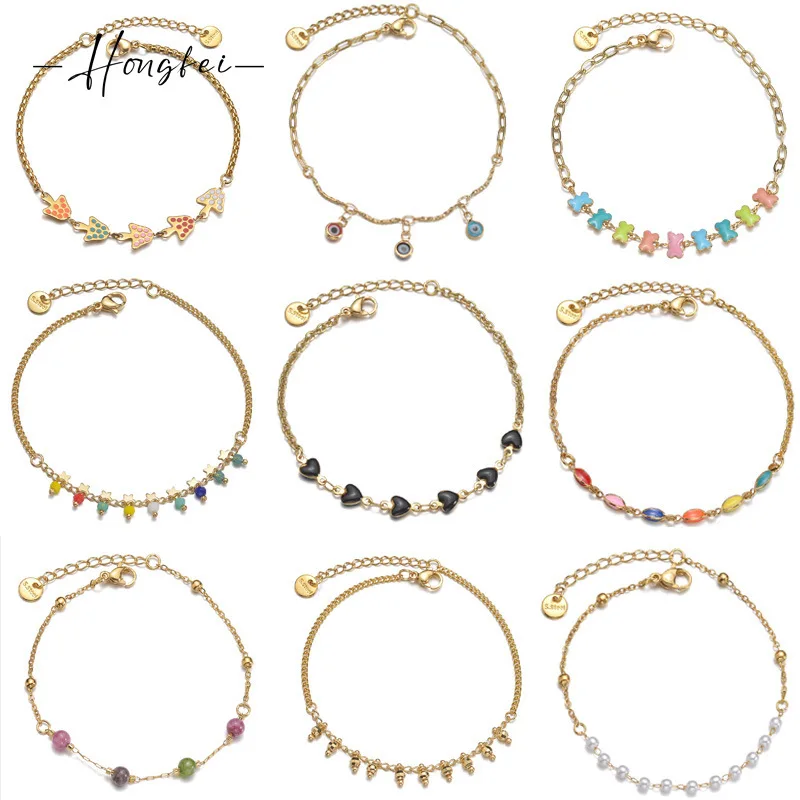 

Stainless Steel High Quality Gold Color Link Chain Tassel Colorful Bead Charm Bracelets For Women Jewelry Gifts Fashion Feminina