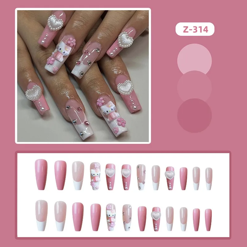 Sanrio Hello Kitty накладные ногти мультфильм аниме милый KT Cat Love цветок пресс на ногтях