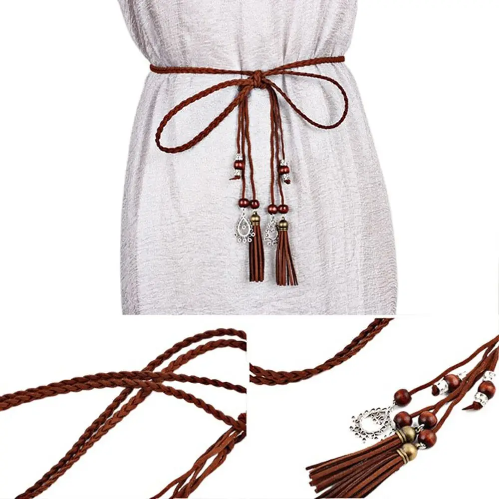 

Украшенный узлом аксессуар для платьев в стиле бохо, пояс, шнурок, бахрома, ремни, цепочка на талию, плетеный пояс