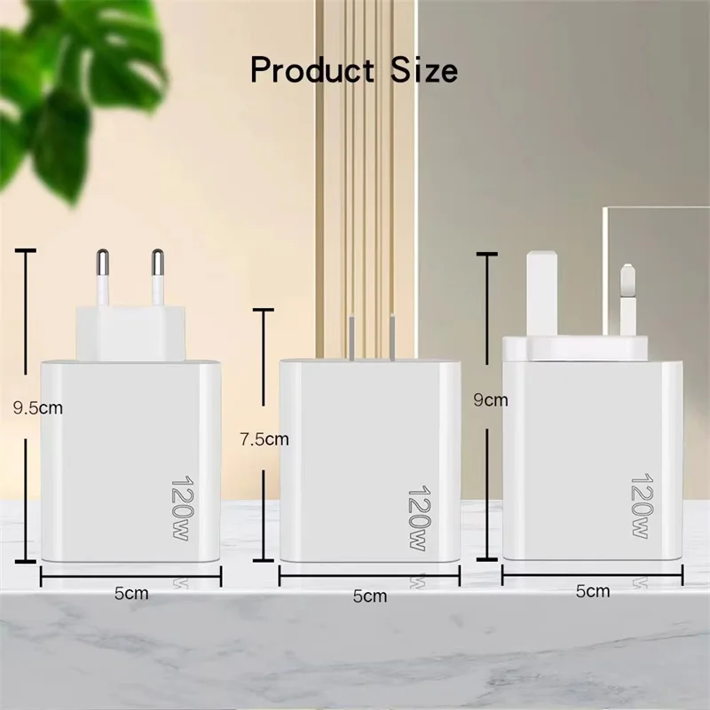5-портовое зарядное устройство USB PD 120 Вт 2USB-A+3USB-C QC3.0 Настенное для быстрой зарядки