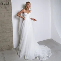 YEEH Sweetheart Tied Shoulder Straps Wedding Dress Elegant Bow Sleeveless Sweep Train Bridal Gown Tulle A-Line Vestido De Novia
